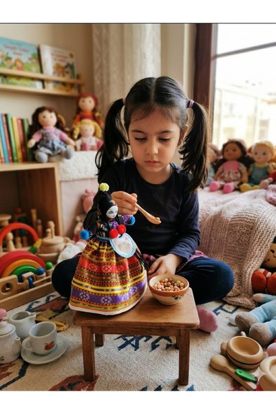 ŞAHMERDANOĞLU Geographical Marked Handmade Cloth Doll - Colorful Striped and Motifed Skirt A7A