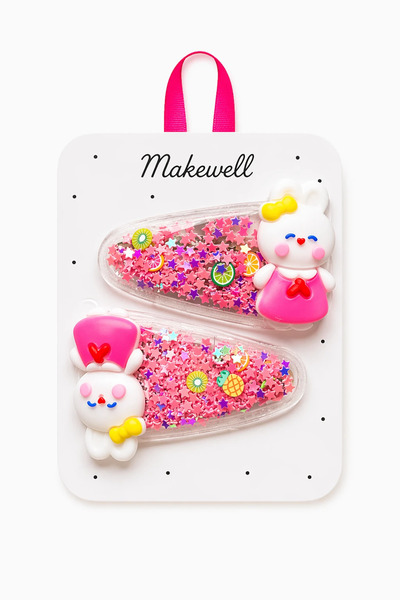 MakeWell Girl's Rabbit Figured Watercolor Side Clip – Colorful Starry Glitter...