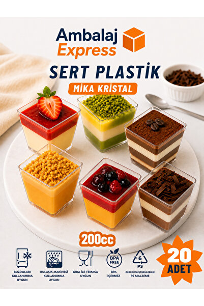Ambalaj Express.com.tr 20'li 200Cc Kübik Prizma Mika Magnolya Kase Plastik Ta...