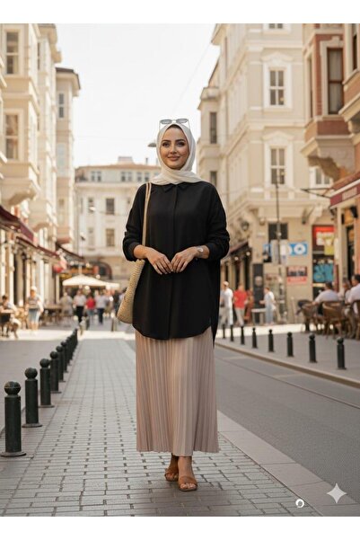 Moodbasic Düşük Omuz Pamuklu Gömlek - Siyah