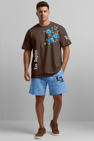 MODEX STYLE Men's Oversize Floral Printed 100% Cotton Crew Neck T-Shirt Short...
