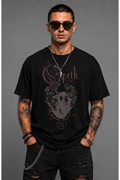 Fuddy Moda Μπλουζάκι Unisex Opeth με στάμπα και λαιμόκοψη, Oversize μπλουζάκι...