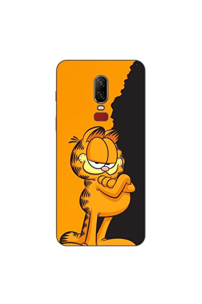 OEM Калъф, съвместим с OnePlus 6, силиконов гел TPU модел Гарфийлд, черен и о...