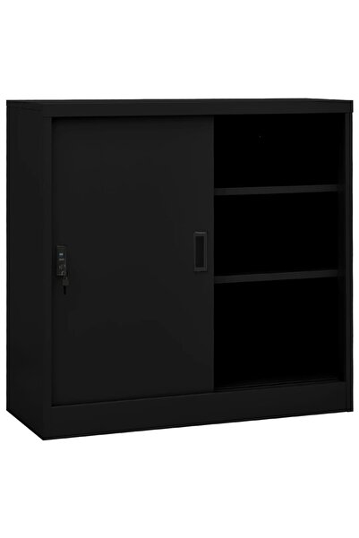 vidaxl Office cabinet with sliding door, black, 90x40x90 cm, steel