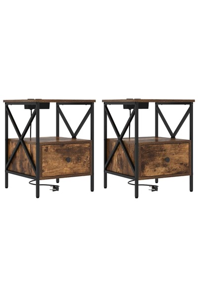 vidaxl Dulap de noapte 2 pcs Stejar fumuriu 41,5 x 40,5 x 55 cm