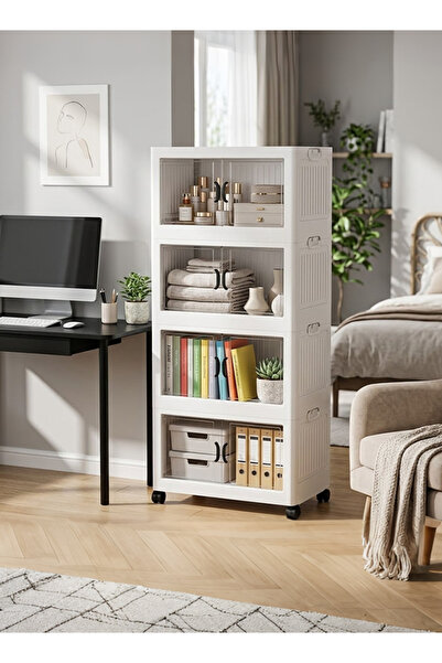 Generic Installation-free folding storage cabinet - Transparent double-door w...