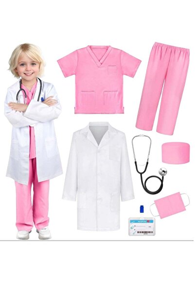 Sparklepals 7 Pcs Doctor Costume Set Cosplay Doctor Costume Sets for Kids Pink