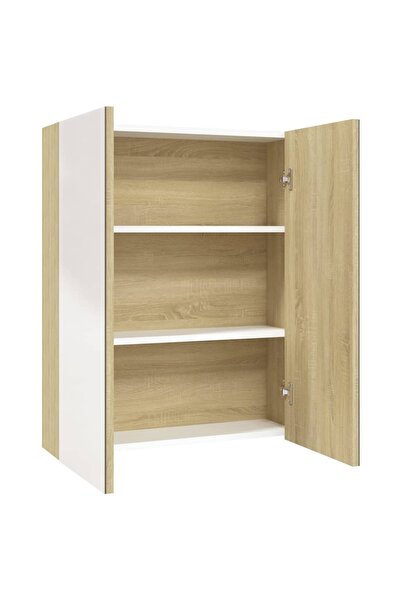 vidaxl Bathroom cabinet with mirror, white and oak, 60x15x75 cm, MDF