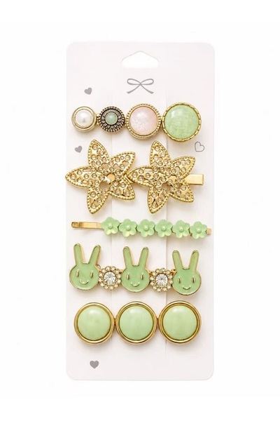 shoppy delight Mint bunny hair clip set