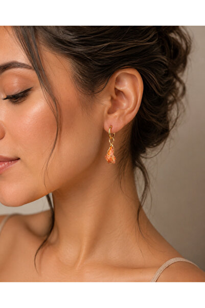 ÇAĞ MODA AKSESUAR Natural Stone Calcite Orange Earrings
