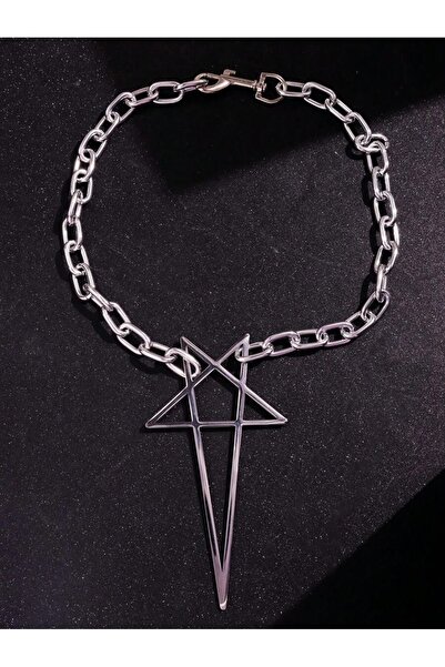 SYGGY Colier Gothic Silver cu Pandantiv Inverted Star