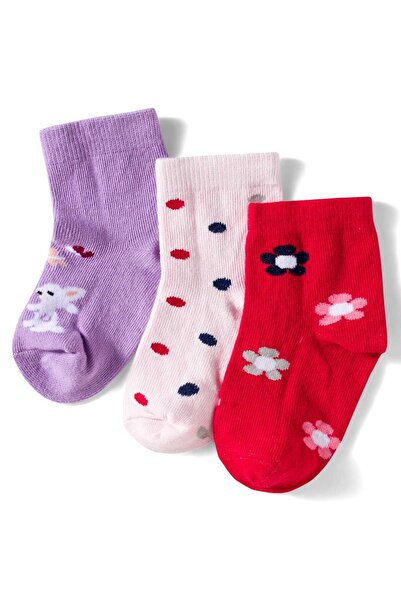Cute Walk by Babyhug Pack Of 3 Knit Ankle Length Antibacterial Socks With Flo...