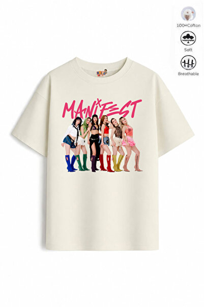 Belya Kids Wear Girl's Oversize Fit Cotton Mani Group Design12 T-Shirt
