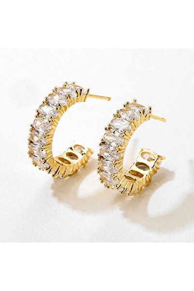 Zâna Casei Gold Semi-Hoop Earrings with Sparkling Stones, Elegant Hoop Design