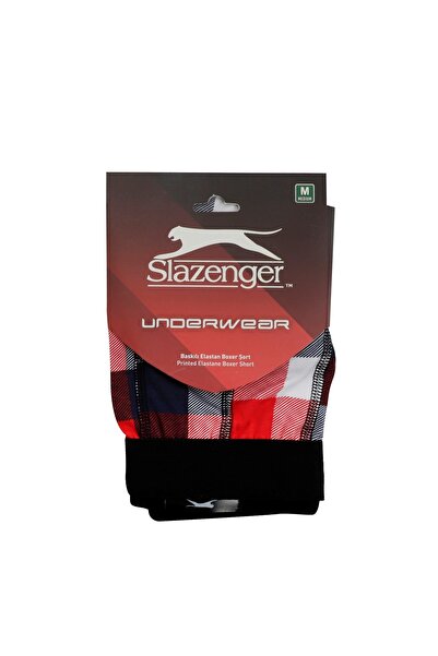 Slazenger Rahat ve Konforlu Kırmızı/Beyaz Boxer Şort İç Giyim Erkek 100% Pamu...