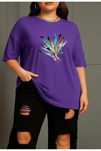 NIGRUM PARDUS Colorful Feathers Printed 100% Cotton Large Size Oversize Women...