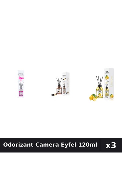 Eyfel Set 3 Odorizante Camera cu Betisoare - Bubble Gum, Vanilie, Lamaie 120ml