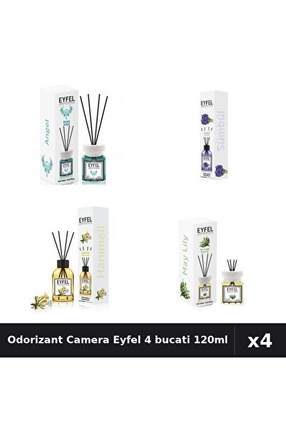 Eyfel Top Bottom Set of 4 Room Air Fresheners with Reeds 120ml - Angel, Hyaci...
