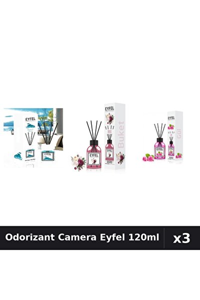 Eyfel Set 3 Odorizante Camera cu Betisoare 120ml - Ocean, Bouquet, Trandafir