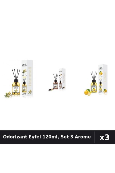 Eyfel Set 3 Odorizante Camera cu Betisoare 120ml - Lamaie, Vanilie, Mana Maic...