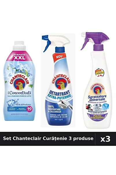Chanteclair Set 3 Curățenie - Balsam Rufe 1800ml, Detartrant 625ml, Degresant...