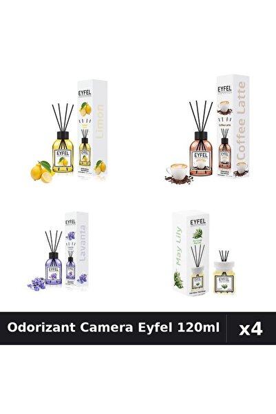 Eyfel Set 4 Odorizant Camera cu Betisoare - Lamaie, Cafea, Lavanda, Lacramioa...