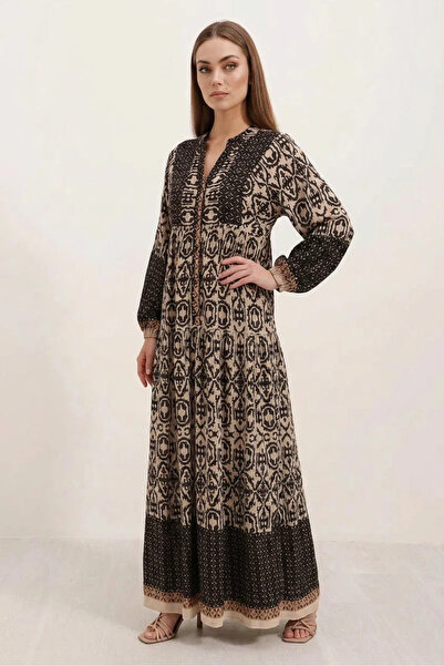 Efnaz style Women's Shirt Collar, Waist-Fitted, Authentic Patterned Viscose B...