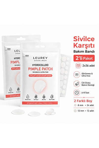 LEUREY Pimple Patch, 2x36 Adet, Spot Patch, Şeffaf Akne Bandı, Sivilce Bandı,...