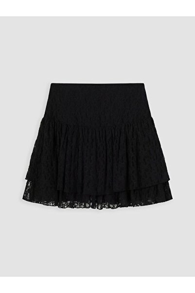 LC Waikiki Lcw Vision Elastic Waist Layered Lace Mini Skirt