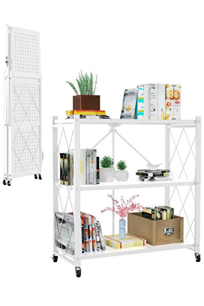 TAPIT Foldable Storage Shelf with Wheels Metal Collapsible Shelving Unit Disp...
