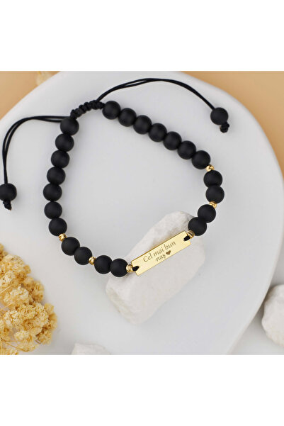 BLACK SWAN Bijoux Set Cadou Premium pentru Nasi - Bratari Onyx cu placuta gar...