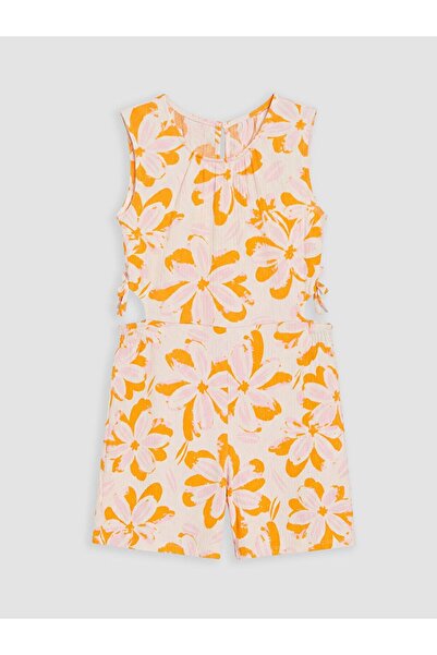 LC Waikiki Lcw Kids Crew Neck Floral Printed Girls' Jumpsuit