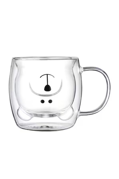 OEM Double-walled glass mug, Bear model, transparent, 260 ml