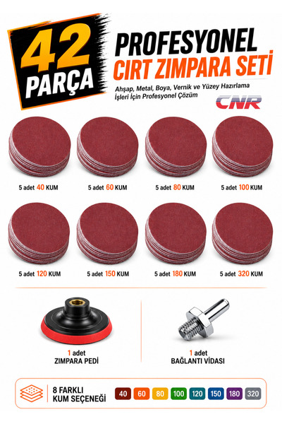 CNR Cırt Zımpara Seti 42 Parça 115 mm Matkap Disk Uyumlu |Profesyonel Full-Set Spiral Taşlama Aparatlı