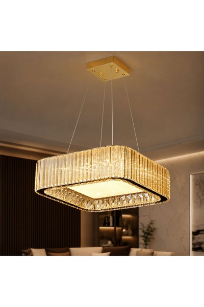 proled Gold Crystal LED Chandelier 180W (90W+90W), Remote Control, Square, Gl...