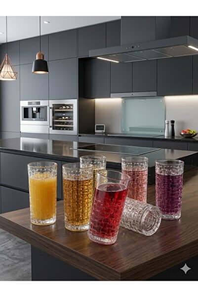GLASS HOME Top Bottom Set of 6 Sofia Tumbler Tall Glass Glasses, 300 ml, Prem...