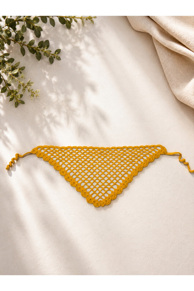 örgü Sarı El Örgüsü Dantel Bandana – Bohem Stil Saç Aksesuarı