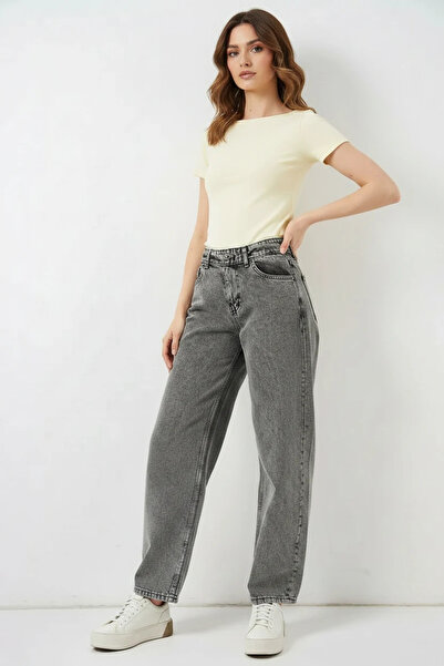 buğrahayalin Women's High Waist Denim Anthracite Trousers