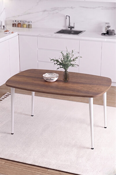 Mufian Concept İskandinav Bohem Oval 70x110 CM Beyaz Metal Ayaklı Ceviz Mutfa...