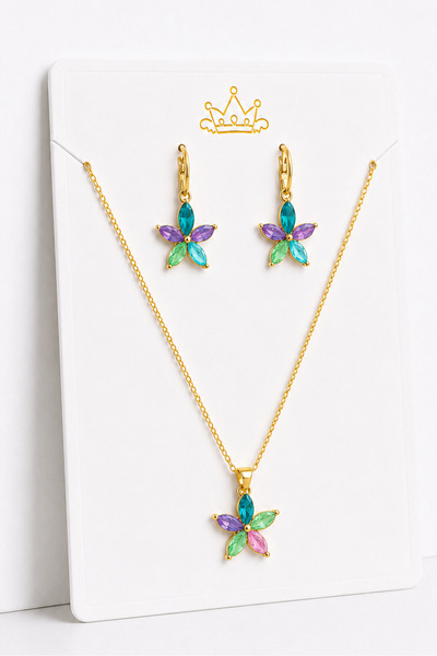 MakeWell Lotus Flower Figured Gold Necklace and Earring Jewelry Set – Women's...