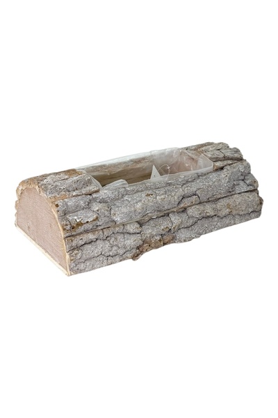 AFO Rustic Tree Bark Basket Planter Type White Brown 30cm