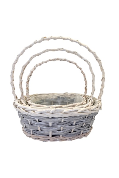 AFO Top Bottom Set of 3 Oval Baskets with Grey and White Border