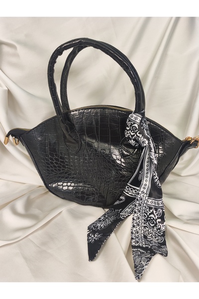Leaf Accessory Mini geantă de mână cu model crocodil negru, în formă de coș, ...