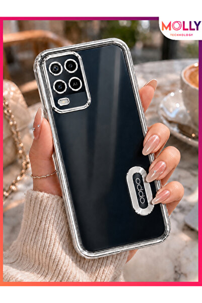 Molly OPPO A54 İçin Kenarları Metalik Gümüş Lens Koruyuculu Lou Lazer Şeffaf ...
