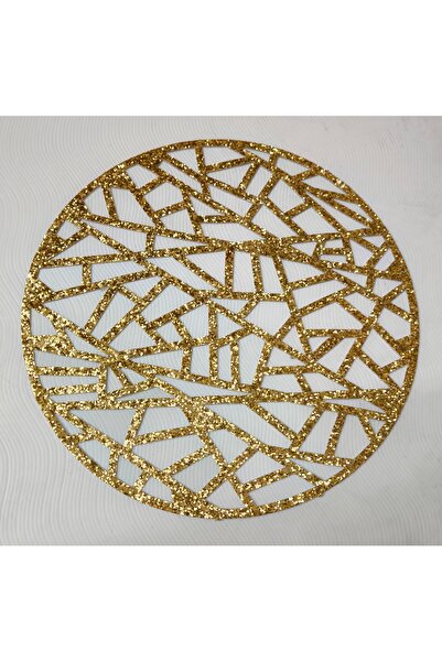 SEHARA 1 Adet Luks Premium Sehpa Örtüsü/33cm Yuvarlak/Suni Deri/Gold Simli (S...