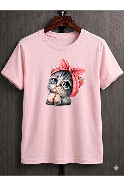 VODEXA Unisex Oversize T-Shirt Cleaning Cat Printed 100% Cotton T-Shirt Comfo...