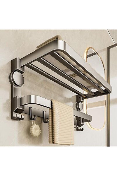 The Bros Suction Cup Foldable Towel Rack Bathroom Towel Bar with Towel Shelf ...