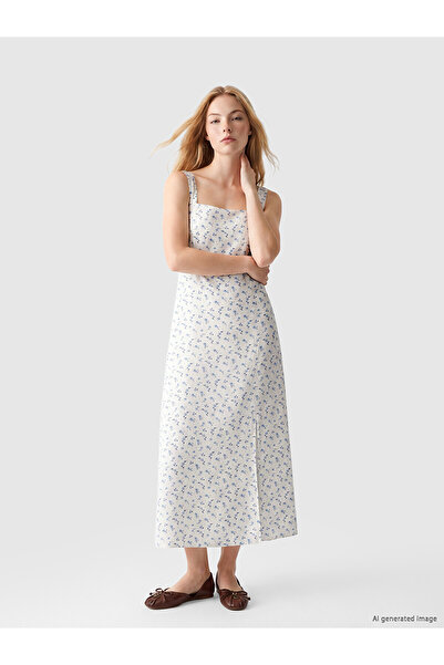 LC Waikiki Peak New Season Square Neck Floral Waist-Slit Dress