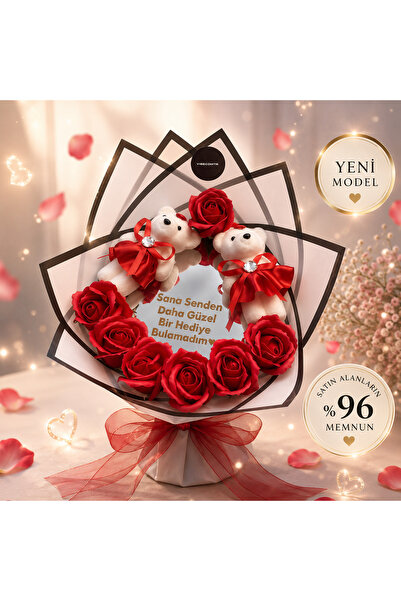 vibecomtr Premium Ayıcıklı Solmayan Gül Buketi | Sevgiliye Romantik Hediye Yı...