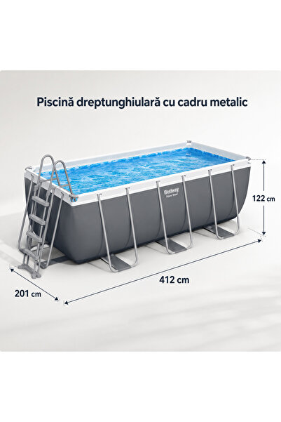 OEM Rectangular Family Pool with Pump Included, Filter and Ladder 412x201x122 cm